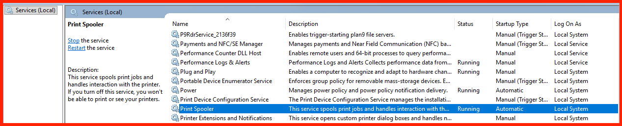Print Spooler Service Screenshot
