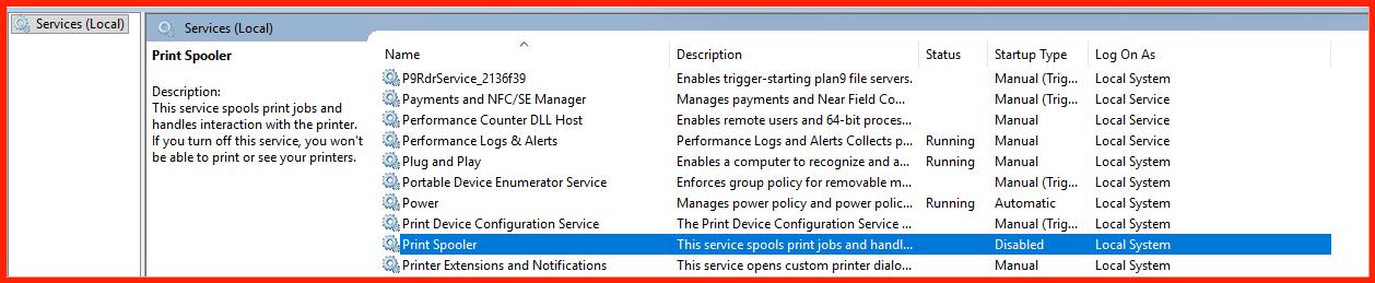 Print Spooler Service Screenshot