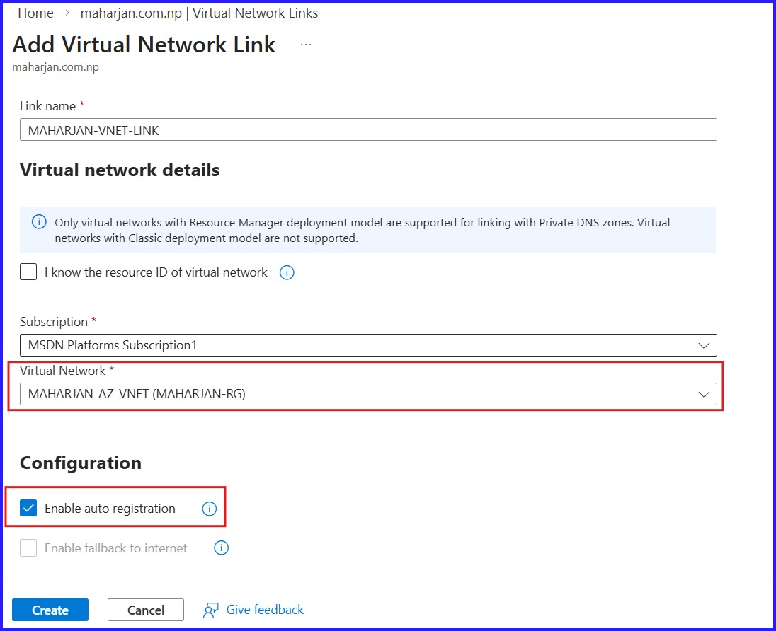 Creating Virtual Network Links