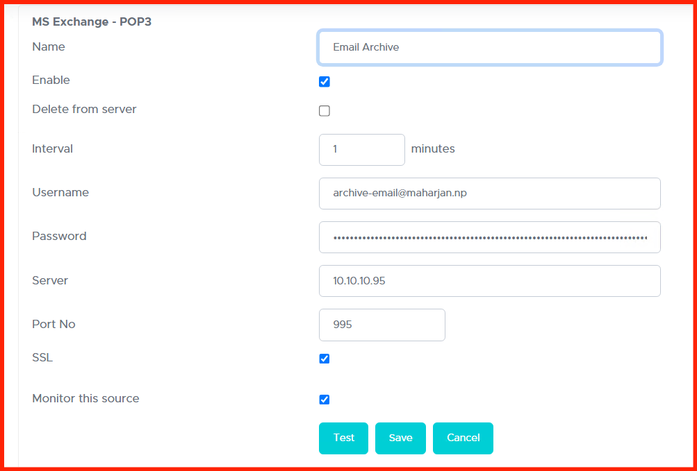 Exchange POP3 Setup