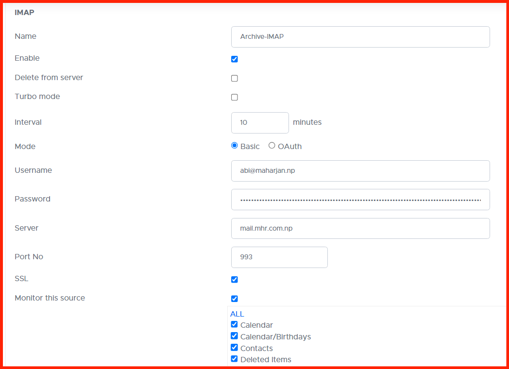 Exchange IMAP Setup
