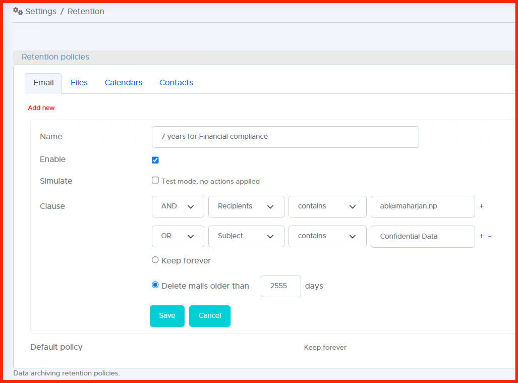 Retention Policies Setup