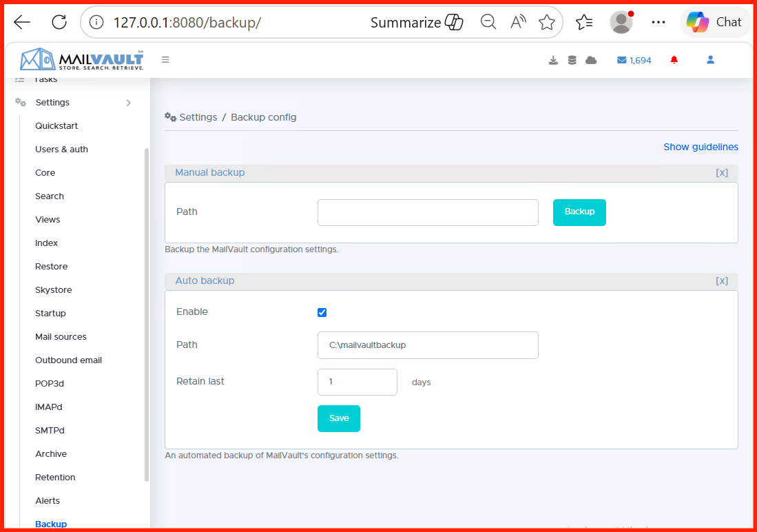 Backup Configuration Settings