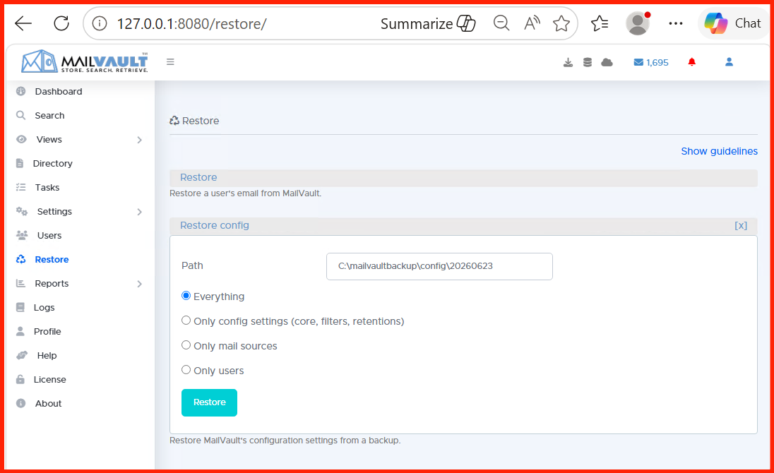 Restore Configuration Settings