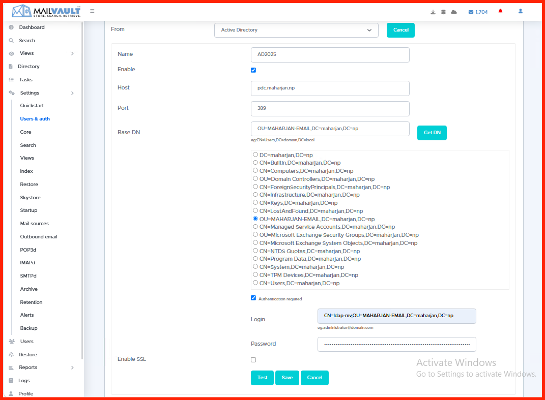 Active Directory LDAP Server Connection Properties