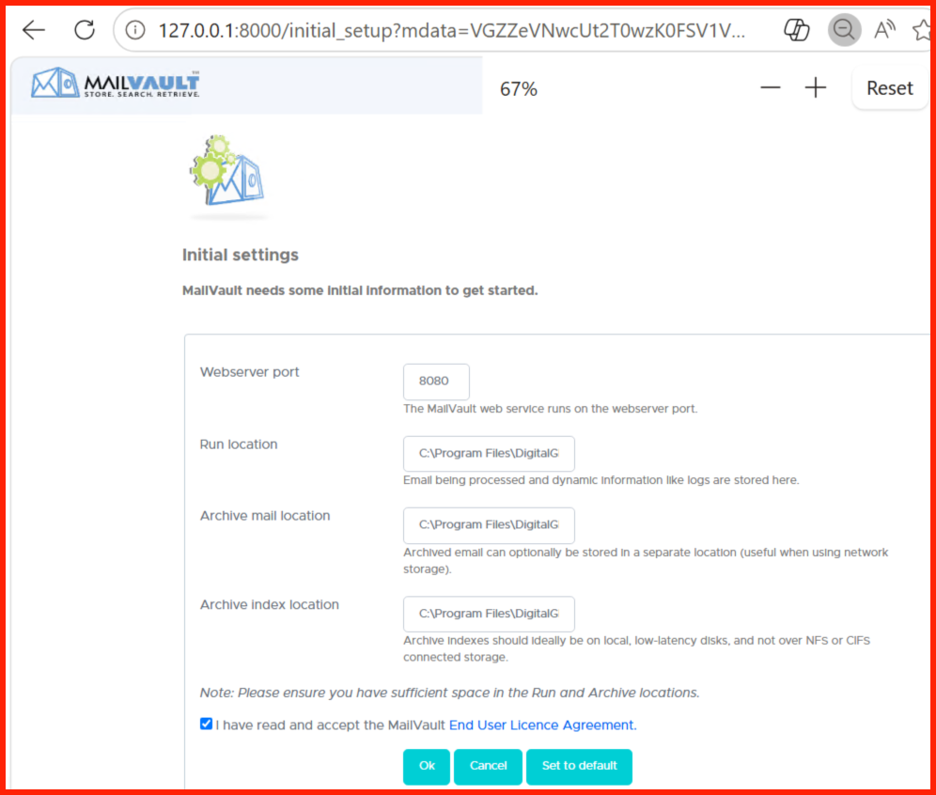MailVault Setup Wizard Interface