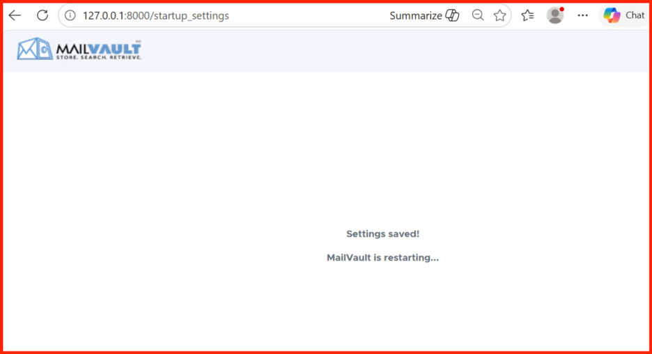 MailVault Setup Wizard Interface