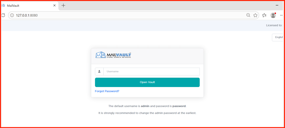 MailVault Setup Wizard Interface