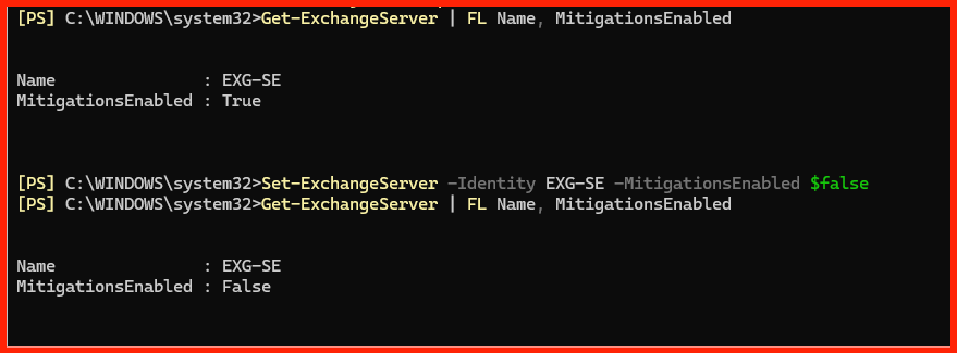 Disabled Mitigation Enabled to False