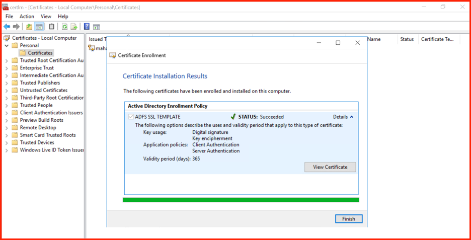 Certificate enrollment successful