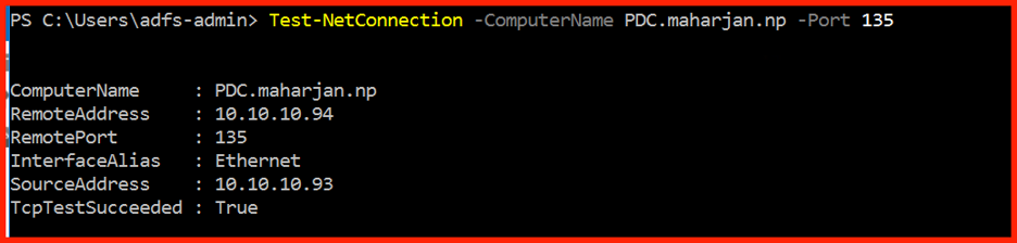 Test-NetConnection success