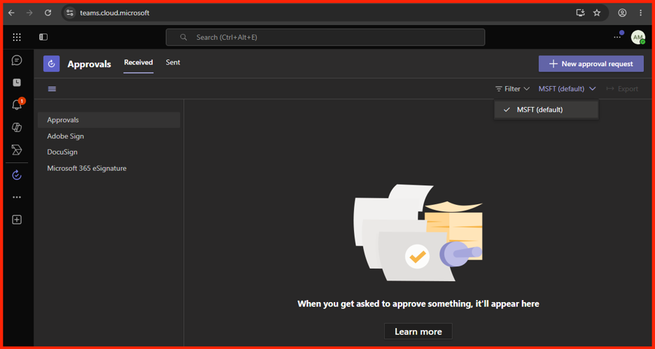 Microsoft Teams Approvals App Main Screen Interface