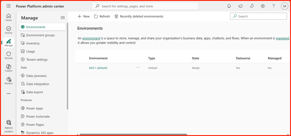 Environments master records list layout grid