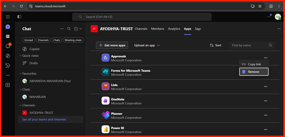 Context menu manual team module exclusion process