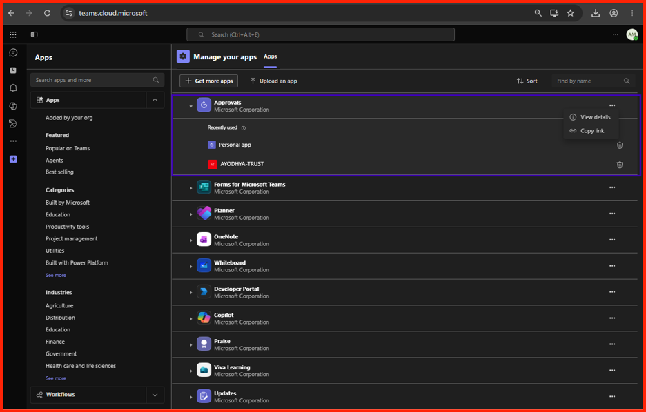 Personal app configuration listing page view profiles
