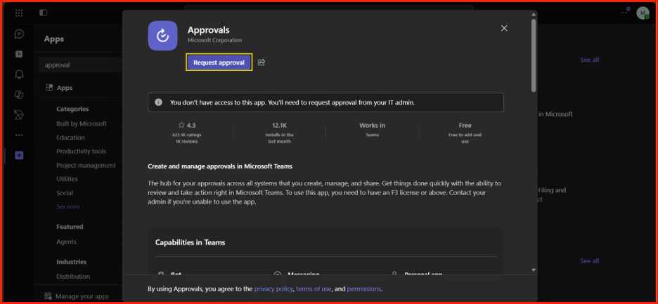 Admin request notification alert pop up message box text view