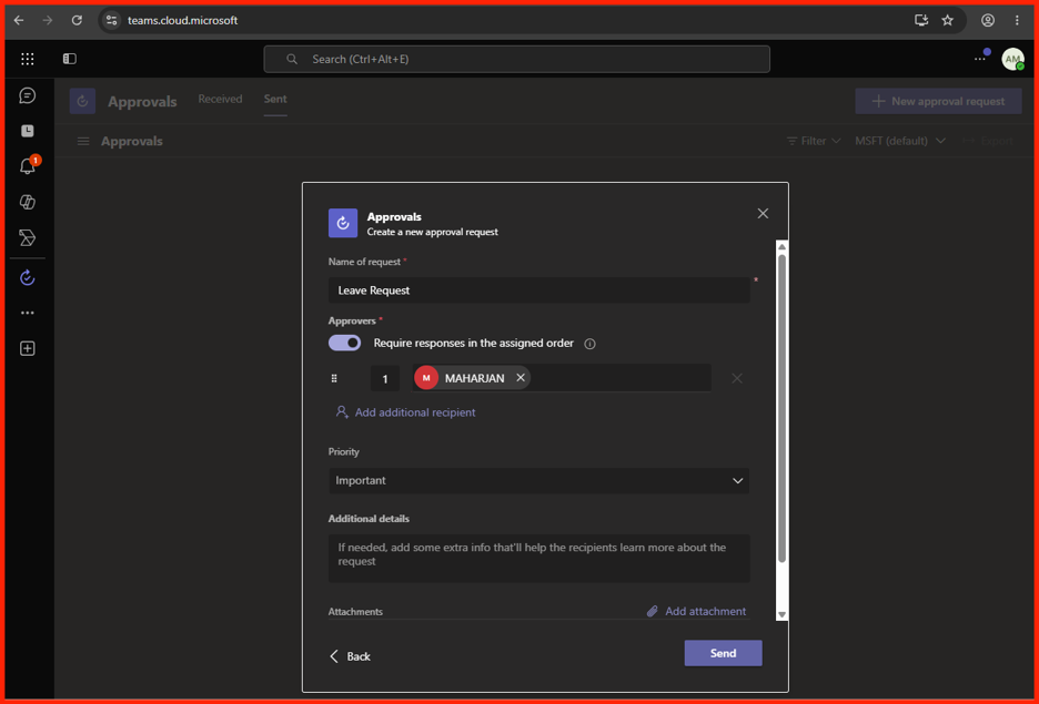 New Leave Request creation menu layout