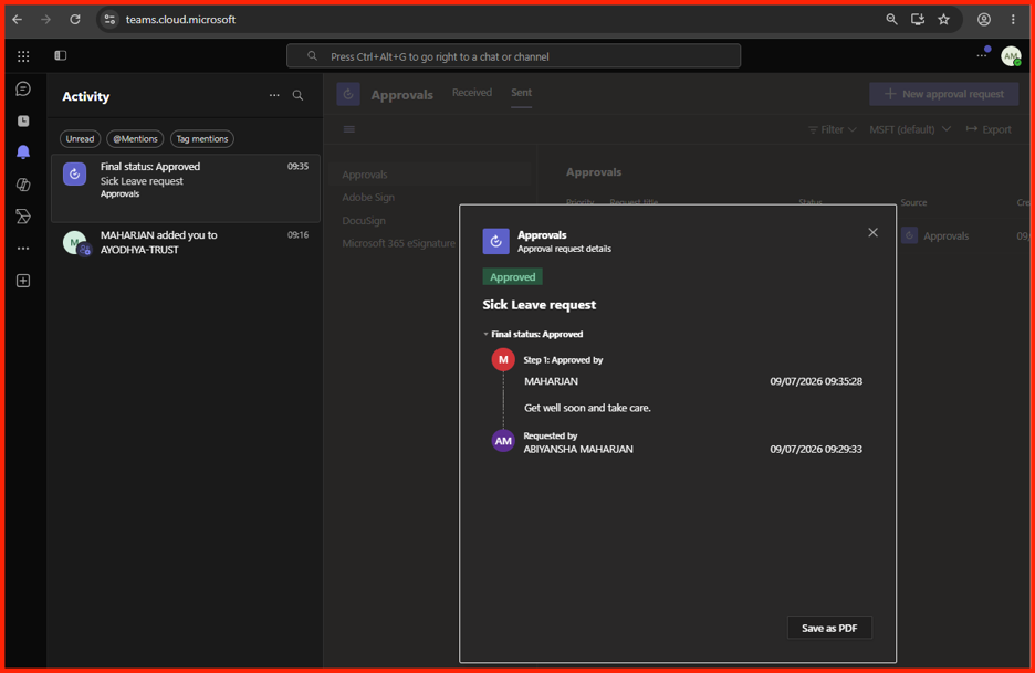 Approved completion view with file export trigger