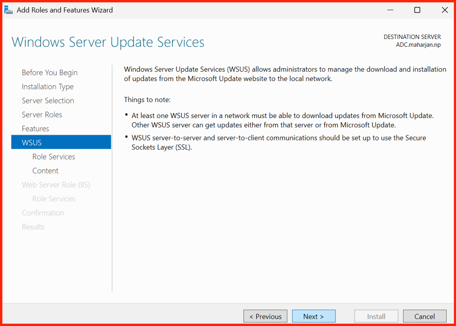 Add Features pop-up for WSUS dependencies