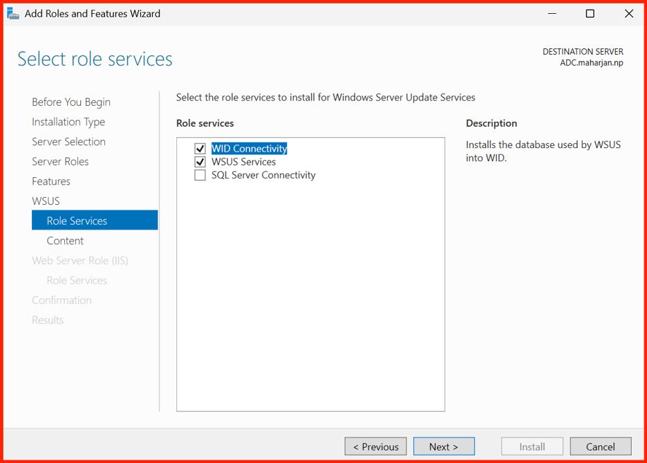 Add Features pop-up for WSUS dependencies