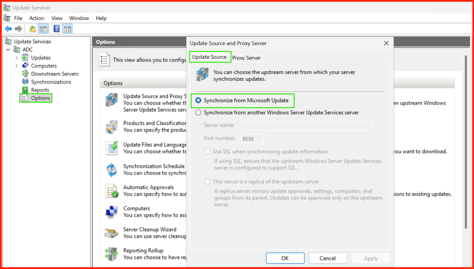 Selecting products and classifications in WSUS