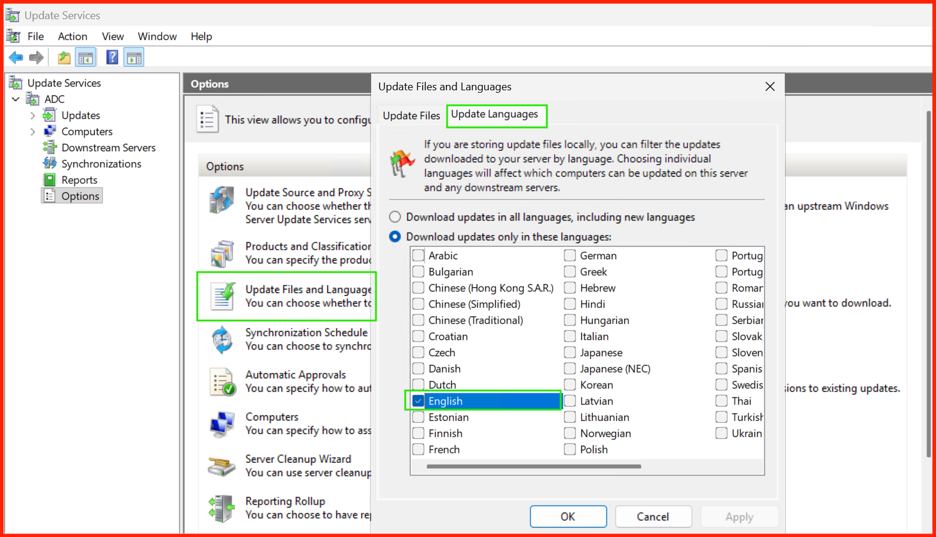 Selecting products and classifications in WSUS