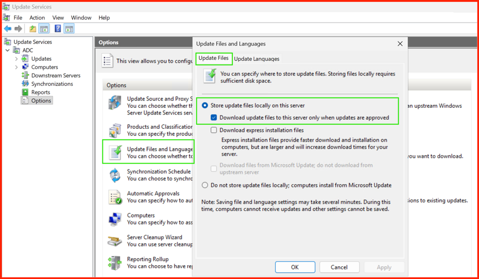 Selecting products and classifications in WSUS