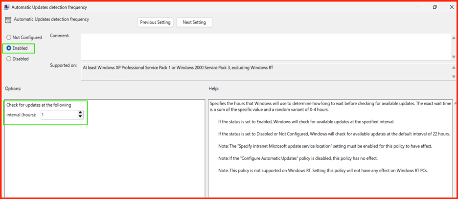 Automatic Update detection frequency policy