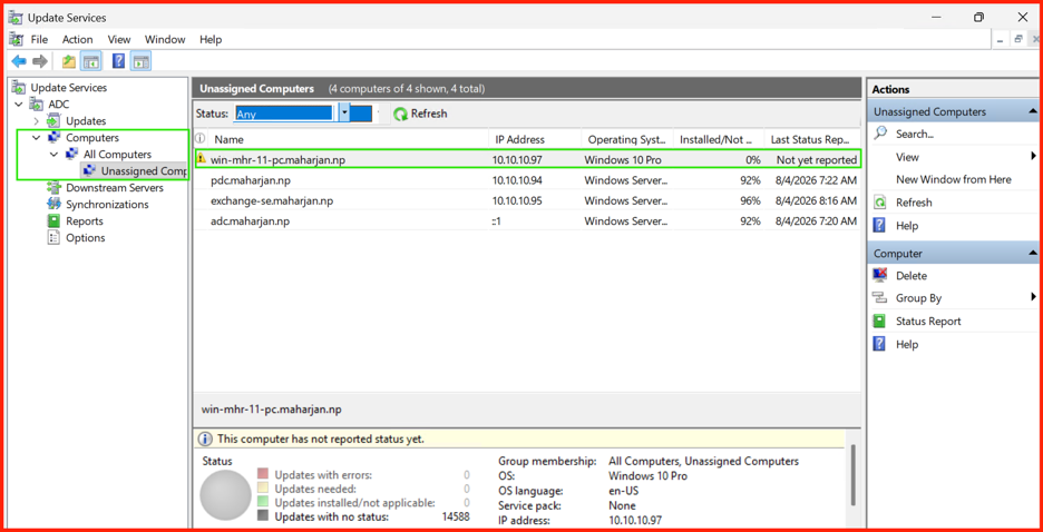 Clients appearing in the WSUS console