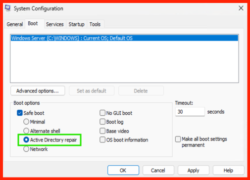 msconfig boot tab
